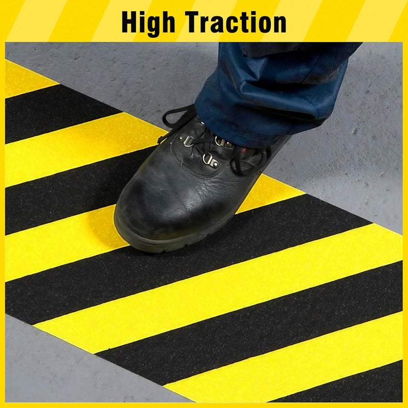 SX Black/Yellow Anti Slip Tape 12" x 33 FT, Heavy-Duty Grip Tape for Stairs Outdoor Waterproof Safety Non Skid Roll High Traction Non Slip Treads with Hard-Wearing Surface - Image 2